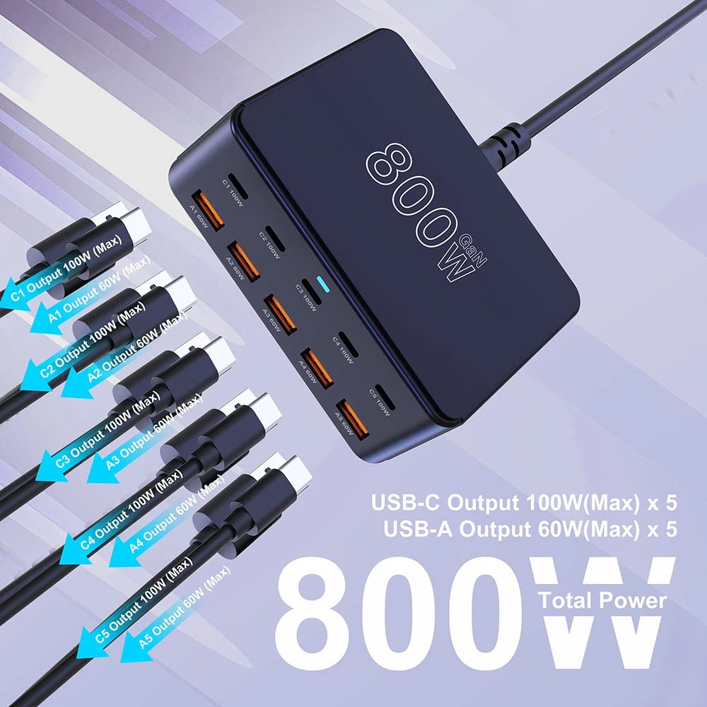 800W USB-C GaN multiport fast charging station