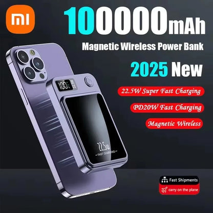 100000mAh Magnetic Power Bank  Wireless Fast Charger | MagSafe Compatible | Portable Battery Pack