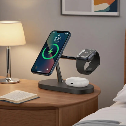 3-in-1 Wireless Charger Stand for iPhone, Apple Watch & AirPods – Fast Charging Station