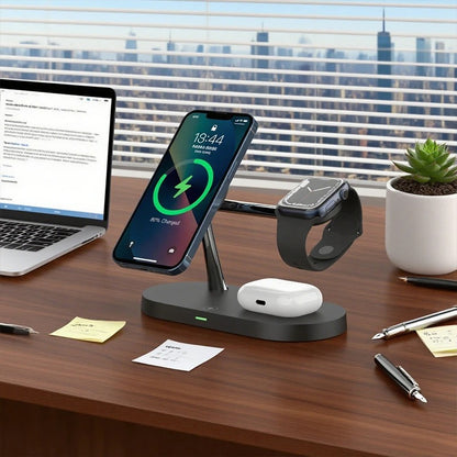 3-in-1 Wireless Charger Stand for iPhone, Apple Watch & AirPods – Fast Charging Station