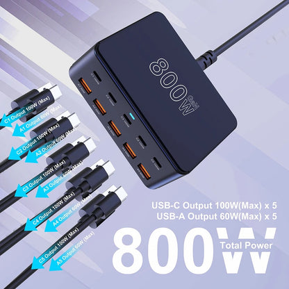 800W USB-C GaN multiport fast charging station