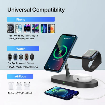 3-in-1 Wireless Charger Stand for iPhone, Apple Watch & AirPods – Fast Charging Station
