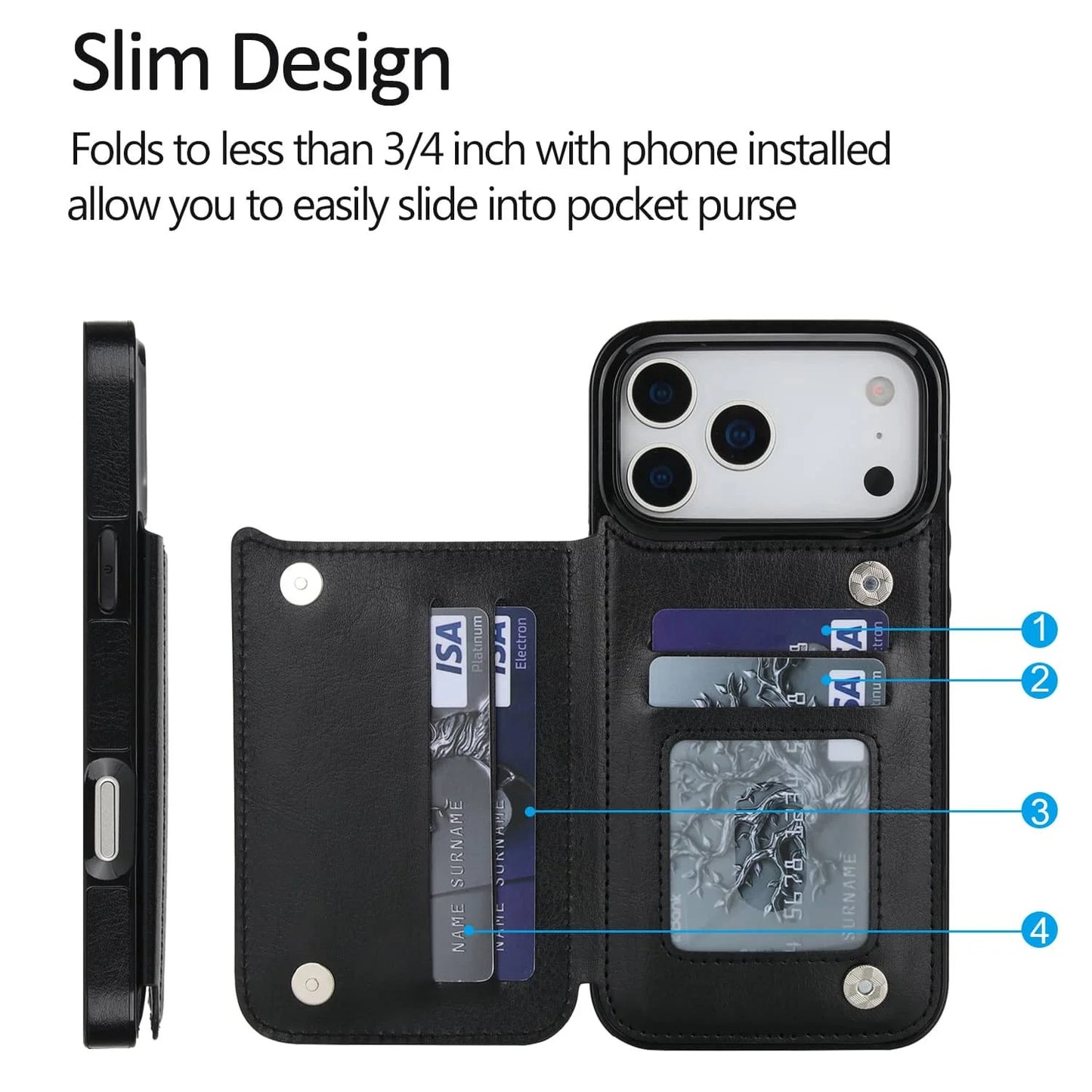 iPhone 17 Pro Max Heavy-Duty Wallet Case – Durable PU Leather Cover with Card Holder, Kickstand & Magnetic Closure